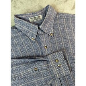 VTG Sears Roebuck Glen Plaid Oxford Shirt Mens 15.5 34/35 Blue‎ Single Needle